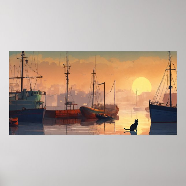 Black Cat Watercolor Wall Poster (Vorne)