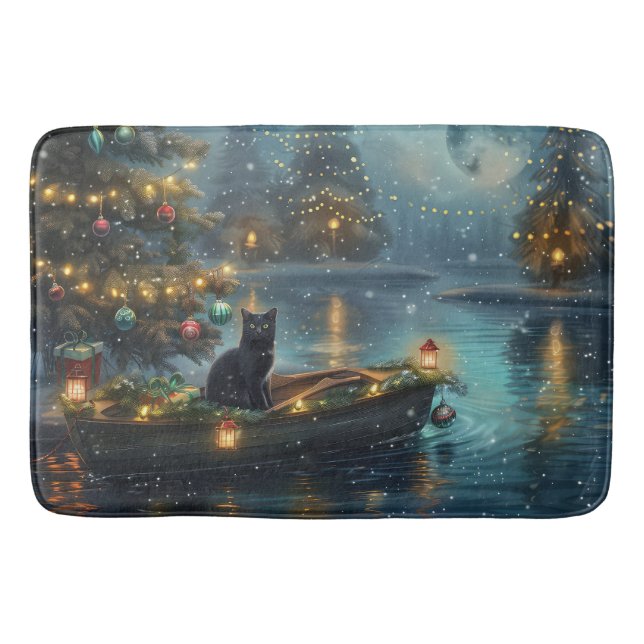 Black Cat Weihnachten Feierliche Reise Badematte (Vorderseite)