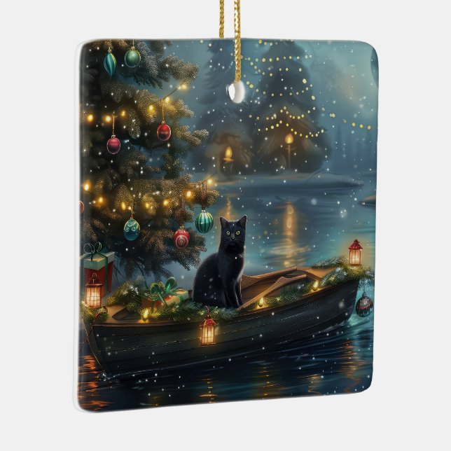 Black Cat Weihnachten Feierliche Reise Keramikornament (Rechts)