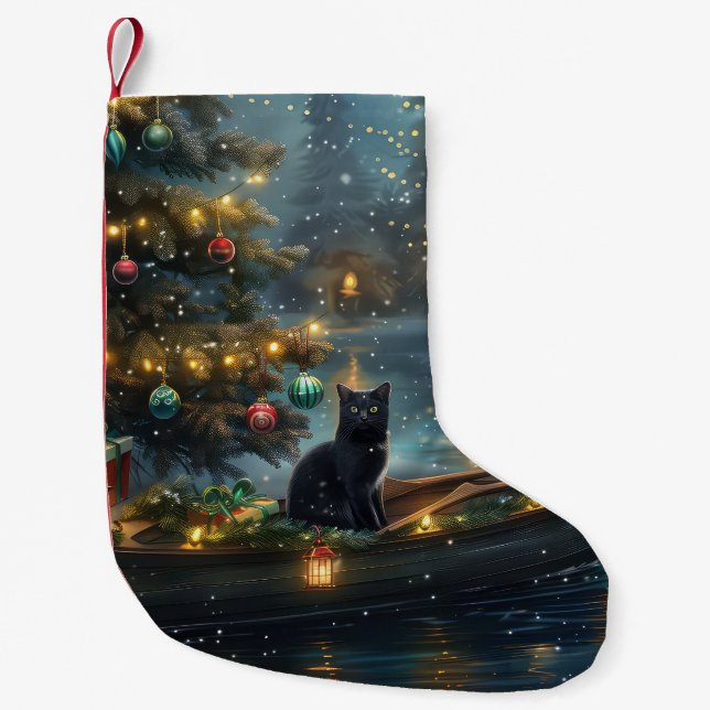 Black Cat Weihnachten Feierliche Reise Kleiner Weihnachtsstrumpf (Vorderseite)