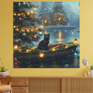 Black Cat Weihnachten Feierliche Reise Leinwanddruck