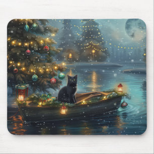 Black Cat Weihnachten Feierliche Reise Mousepad