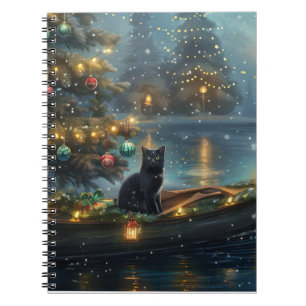 Black Cat Weihnachten Feierliche Reise Notizblock