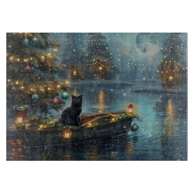 Black Cat Weihnachten Feierliche Reise Schneidebrett (Vorderseite)