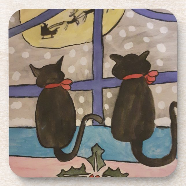 Black Cat Weihnachten Hard Plastic Untersetzer (Vorderseite)