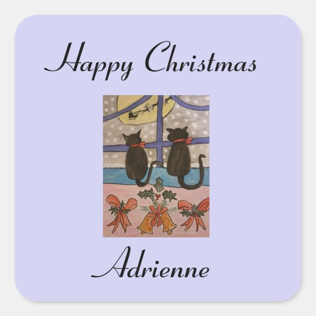Black Cat Weihnachten Personalisiert Stickers (Vorderseite)