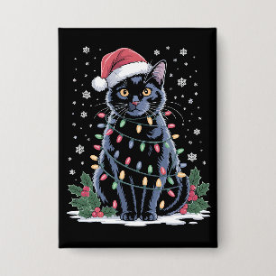 Black Cat Weihnachts-Weihnachtsmannmütze Funny Meo Button