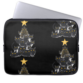 Black Cat Weihnachtsbaum Design Sparkling Sterne Laptopschutzhülle