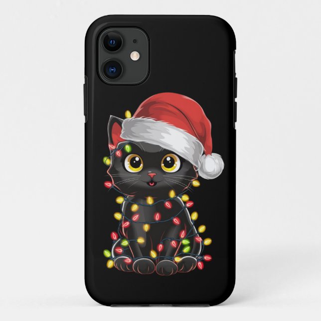 Black Cat Weihnachtsbaum Lichter Funny Santa Kitte Case-Mate iPhone Hülle (Rückseite)