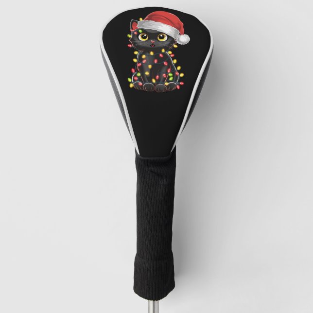 Black Cat Weihnachtsbaum Lichter Funny Santa Kitte Golf Headcover (Vorderseite)