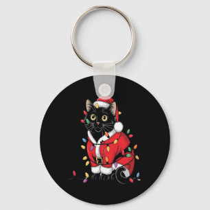 Black Cat Weihnachtsbaum Lichter Funny Santa Kitte Schlüsselanhänger