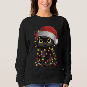Black Cat Weihnachtsbaum Lichter Funny Santa Kitte Sweatshirt