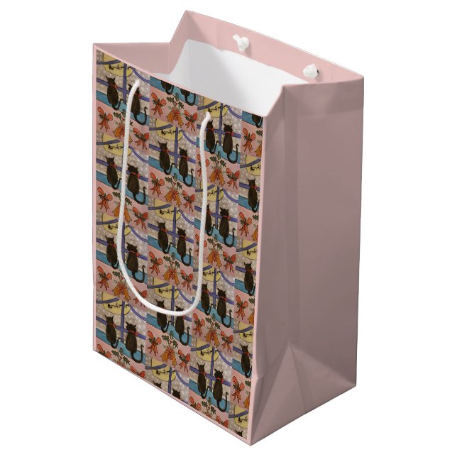 Black Cat Weihnachtsgeschenk-Tasche Mittlere Geschenktüte (Vorderseite Schrägansicht)