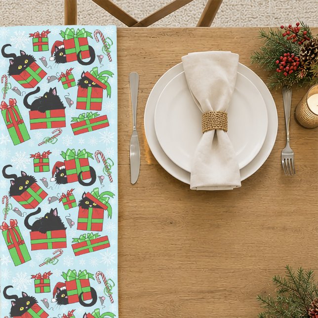Black Cat Weihnachtsgeschenke Kurzer Tischläufer (Von Creator hochgeladen)