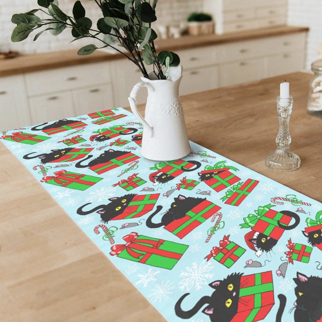 Black Cat Weihnachtsgeschenke Kurzer Tischläufer (Von Creator hochgeladen)