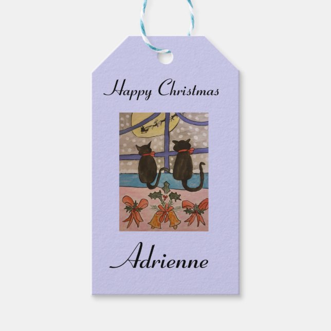 Black Cat Weihnachtsgeschenke Tags Geschenkanhänger (Vorderseite)