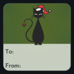 Black Cat Weihnachtsgeschenke Tags Quadratischer Aufkleber<br><div class="desc">Geschenk Tag Aufkleber mit einer niedlichen schwarzen Katze mit einem rot-weißen Santas Hut auf einem grünen Hintergrund für Weihnachten. Passen Sie die Schreibwaren in diesem Geschäft an und personalisieren Sie sie, indem Sie auf die orange Schaltfläche "Anpassen" klicken. Sie können einen Text hinzufügen oder das Bild ändern, um Ihr eigenes...</div>