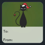 Black Cat Weihnachtsgeschenke Tags Quadratischer Aufkleber<br><div class="desc">Geschenk Tag Aufkleber mit einer niedlichen schwarzen Katze mit einem rot-weißen Santas Hut auf einem grünen Hintergrund für Weihnachten. Passen Sie die Schreibwaren in diesem Geschäft an und personalisieren Sie sie, indem Sie auf die orange Schaltfläche "Anpassen" klicken. Sie können einen Text hinzufügen oder das Bild ändern, um Ihr eigenes...</div>