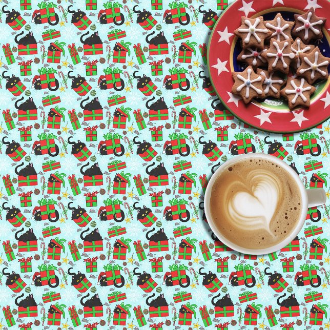 Black Cat Weihnachtsgeschenke Tischdecke (Von Creator hochgeladen)