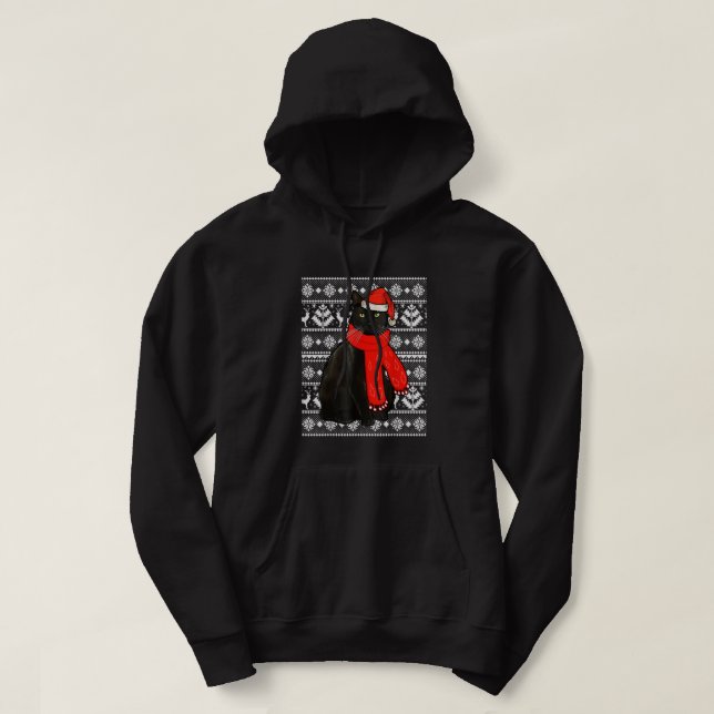 Black Cat Weihnachtsmannmütze Ugly Christmas Sweat Hoodie (Design vorne)