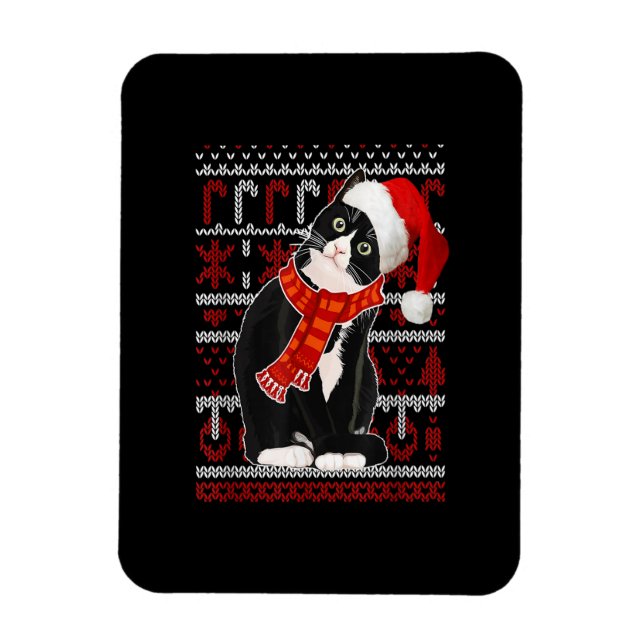 Black Cat Weihnachtsmannmütze Ugly Christmas Sweat Magnet (Vertikal)