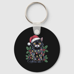 Black Cat Weihnachtsmannmütze Weihnachtsbaum Licht Schlüsselanhänger