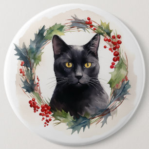 Black Cat Weihnachtsschreath Festivals Kitten Button