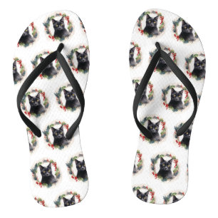 Black Cat Weihnachtsschreath Festivals Kitten Flip Flops