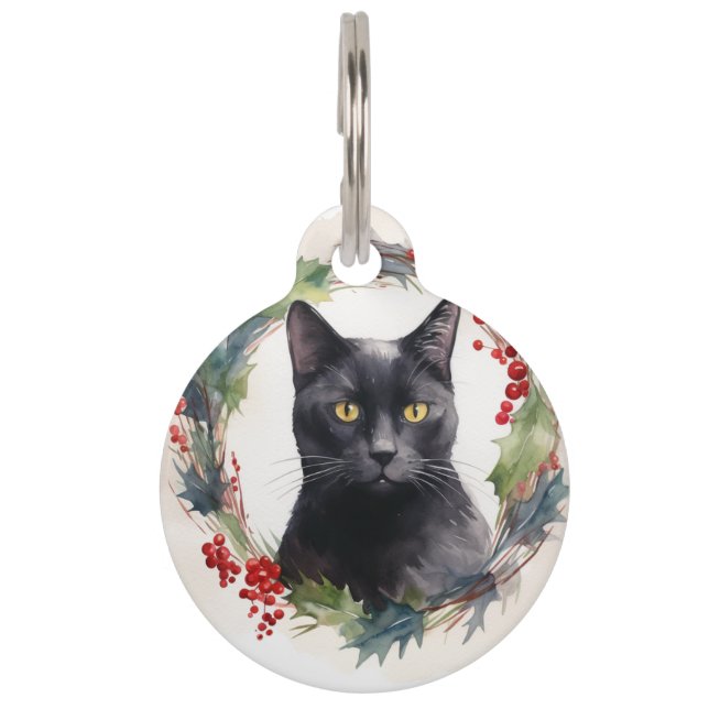 Black Cat Weihnachtsschreath Festivals Kitten Haustiermarke (Vorderseite)