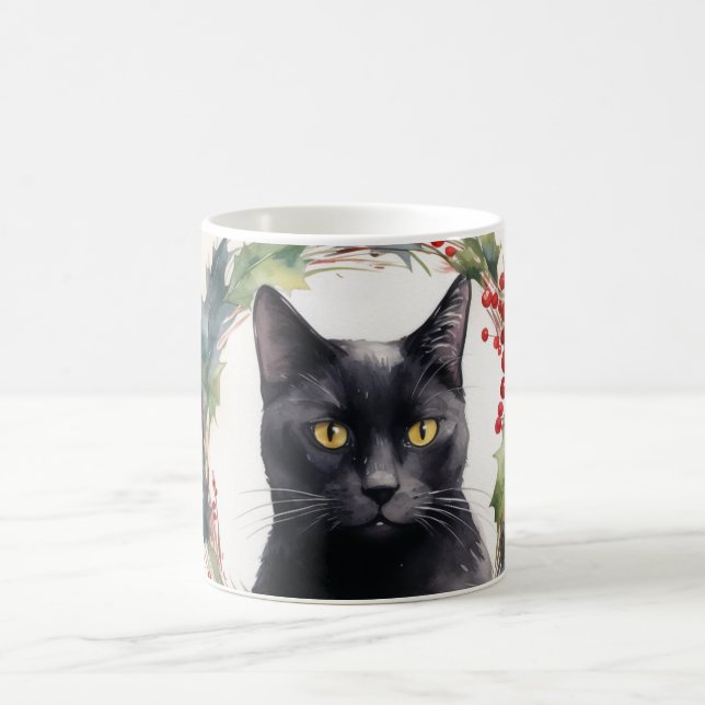 Black Cat Weihnachtsschreath Festivals Kitten Kaffeetasse (Mittel)
