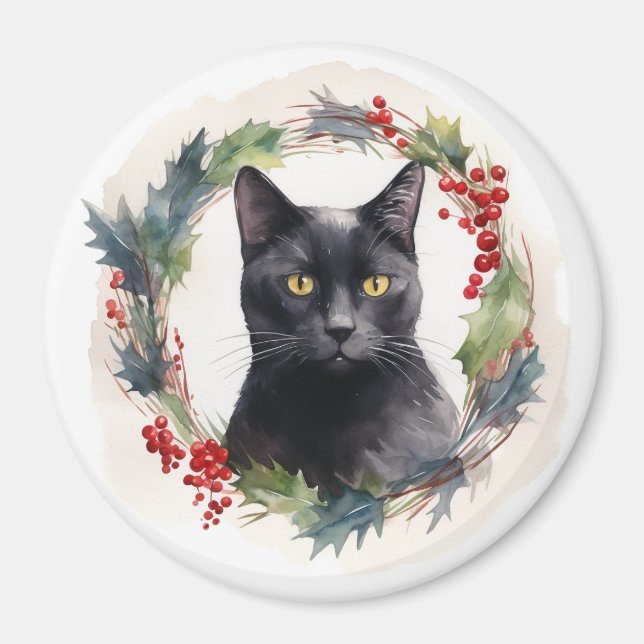 Black Cat Weihnachtsschreath Festivals Kitten Magnet (Vorne)