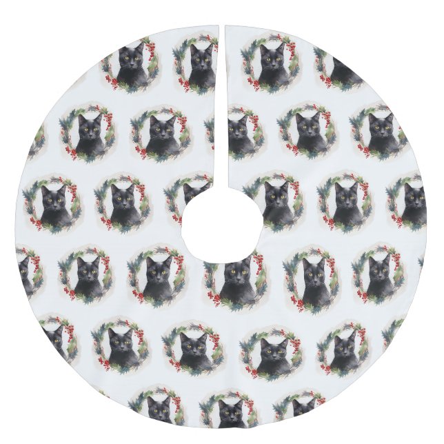 Black Cat Weihnachtsschreath Festivals Kitten Polyester Weihnachtsbaumdecke (Vorderseite)