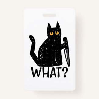 Black Cat What Knife Funny Murderween Pet Ausweis