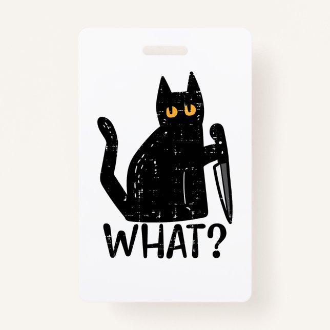 Black Cat What Knife Funny Murderween Pet Ausweis (Vorderseite)