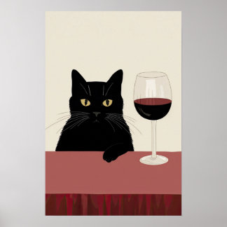 Black Cat Wine Lover Funny Poster