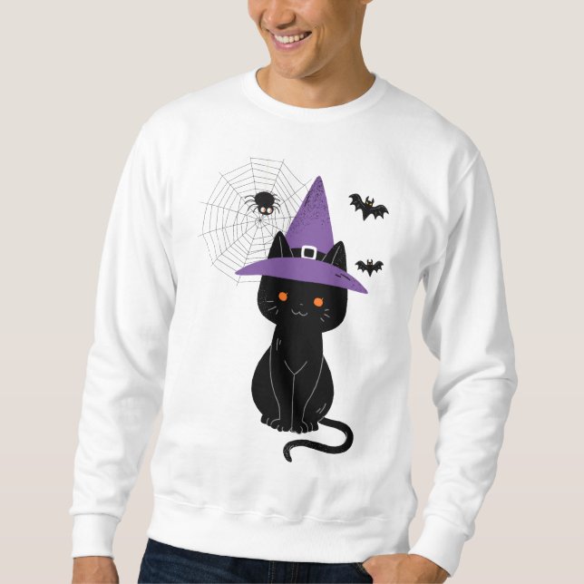 Black Cat Witch Halloween Sweatshirt (Vorderseite)