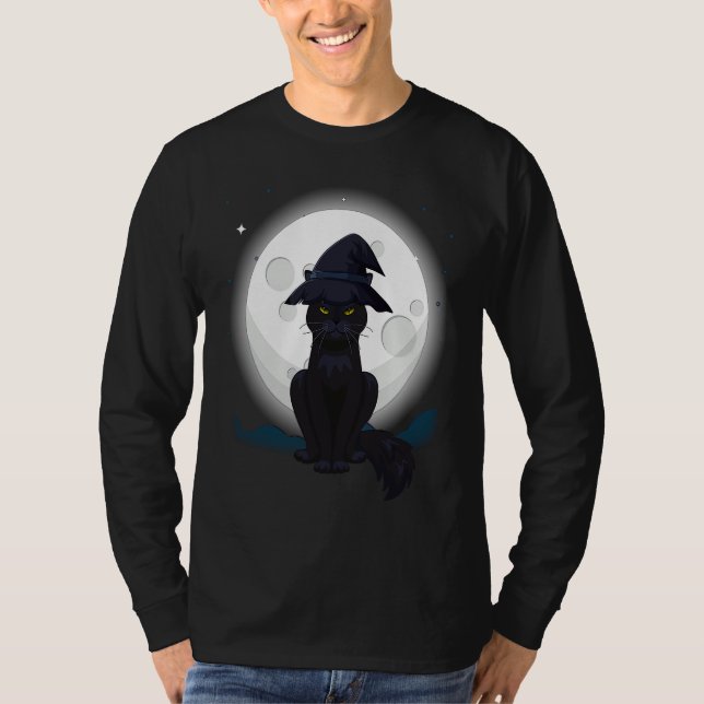 Black Cat Witch Hat Costume T-Shirt (Vorderseite)