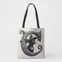 Black Cat Witch Hexerei Letter C Custom Initial