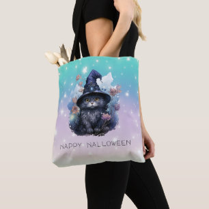 Black Cat Witches Hat Rainbow Pastor Halloween Tasche