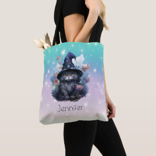 Black Cat Witches Hat Rainbow Pastor Halloween Tasche