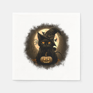 Black Cat Witchy Pumpkin Moon Spooky Halloween Wom Serviette