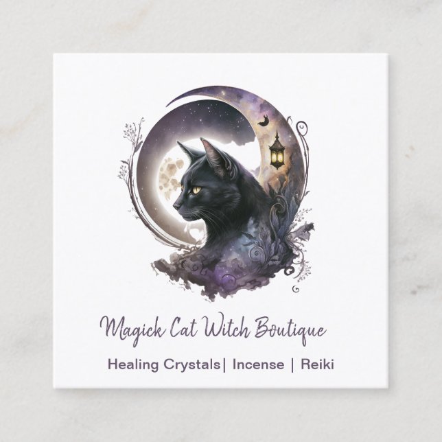 Black Cat Witchy Quadratische Visitenkarte (Vorderseite)