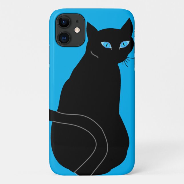 Black Cat with Blue Eyes iPhone Case (Rückseite)