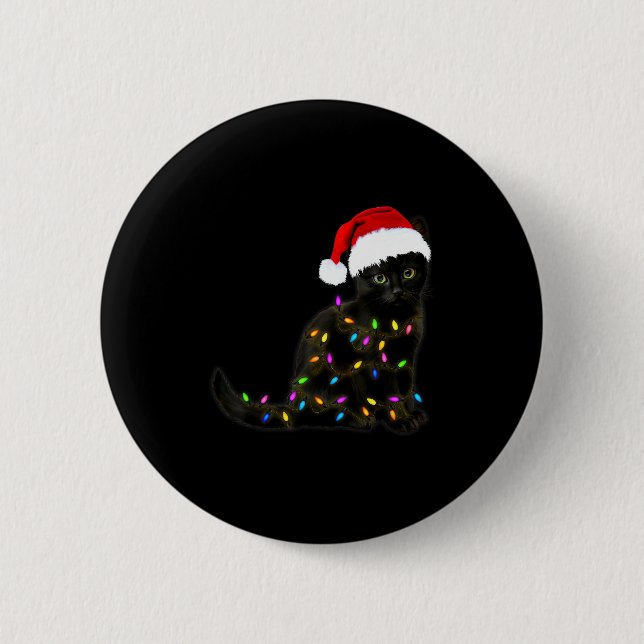 Black Cat With Christmas Light Funny Cat Lover Chr Button (Vorderseite)