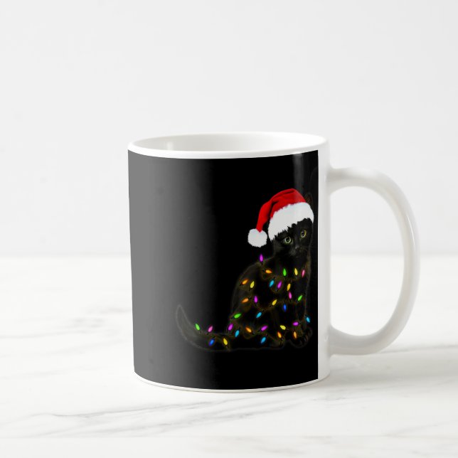 Black Cat With Christmas Light Funny Cat Lover Chr Kaffeetasse (Rechts)