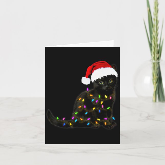 Black Cat With Christmas Light Funny Cat Lover Chr Karte (Vorderseite)