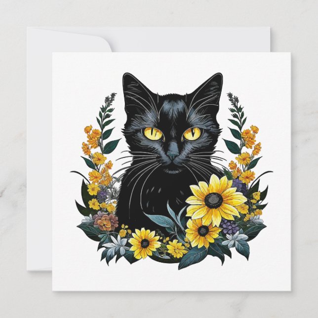 Black Cat With Flowers (Vorderseite)