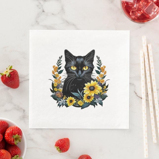 Black Cat With Flowers Serviette (Beispiel)