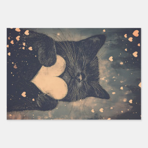 Black Cat with Golden Heart - Cat's Cosy Liebe Geschenkpapier Set
