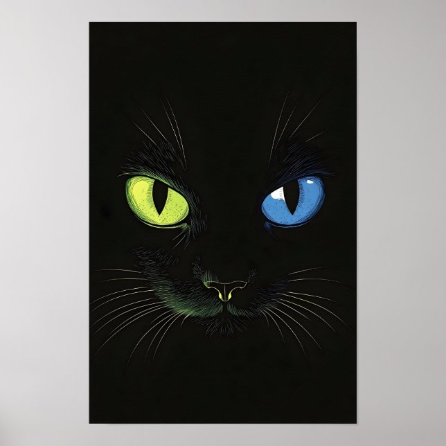 Black cat with Green And Blue Eyes Poster (Vorne)